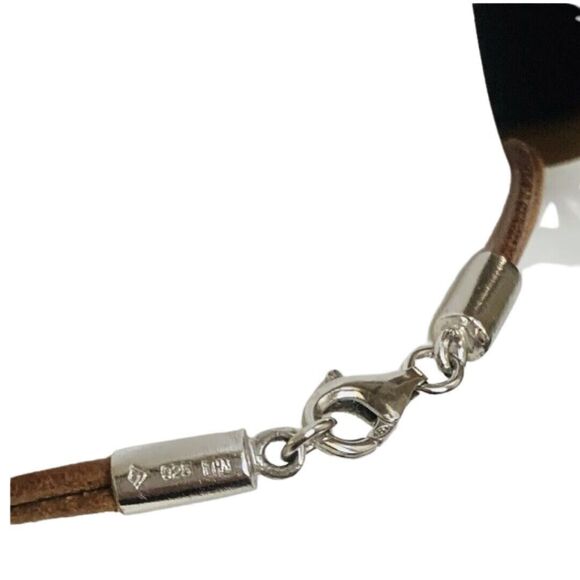 VTG Baltic Amber Pendant Necklace 16" 925 Sterling Silver Leather Thailand - Picture 10 of 13